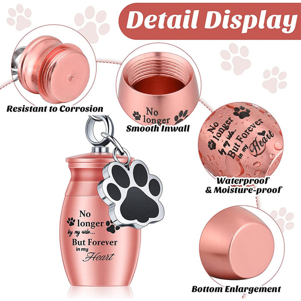 Pet Urns Keychain for Dog &amp; Cat Ashes | Paw Print Memorial Keepsake | Alloy Cremation Urn Pendant with Storage Bag