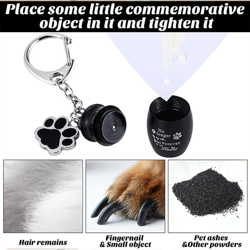 Pet Urns Keychain for Dog &amp; Cat Ashes | Paw Print Memorial Keepsake | Alloy Cremation Urn Pendant with Storage Bag