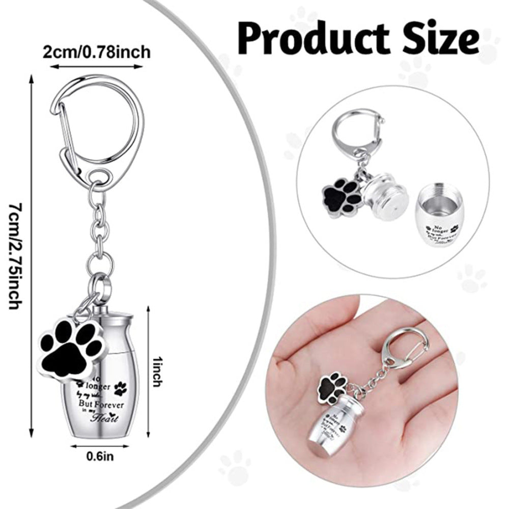 Pet Urns Keychain for Dog &amp; Cat Ashes | Paw Print Memorial Keepsake | Alloy Cremation Urn Pendant with Storage Bag