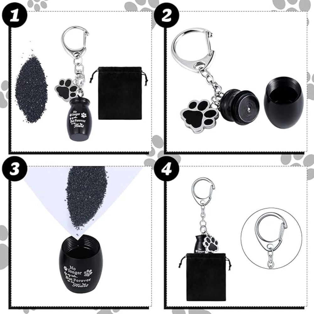 Pet Urns Keychain for Dog &amp; Cat Ashes | Paw Print Memorial Keepsake | Alloy Cremation Urn Pendant with Storage Bag