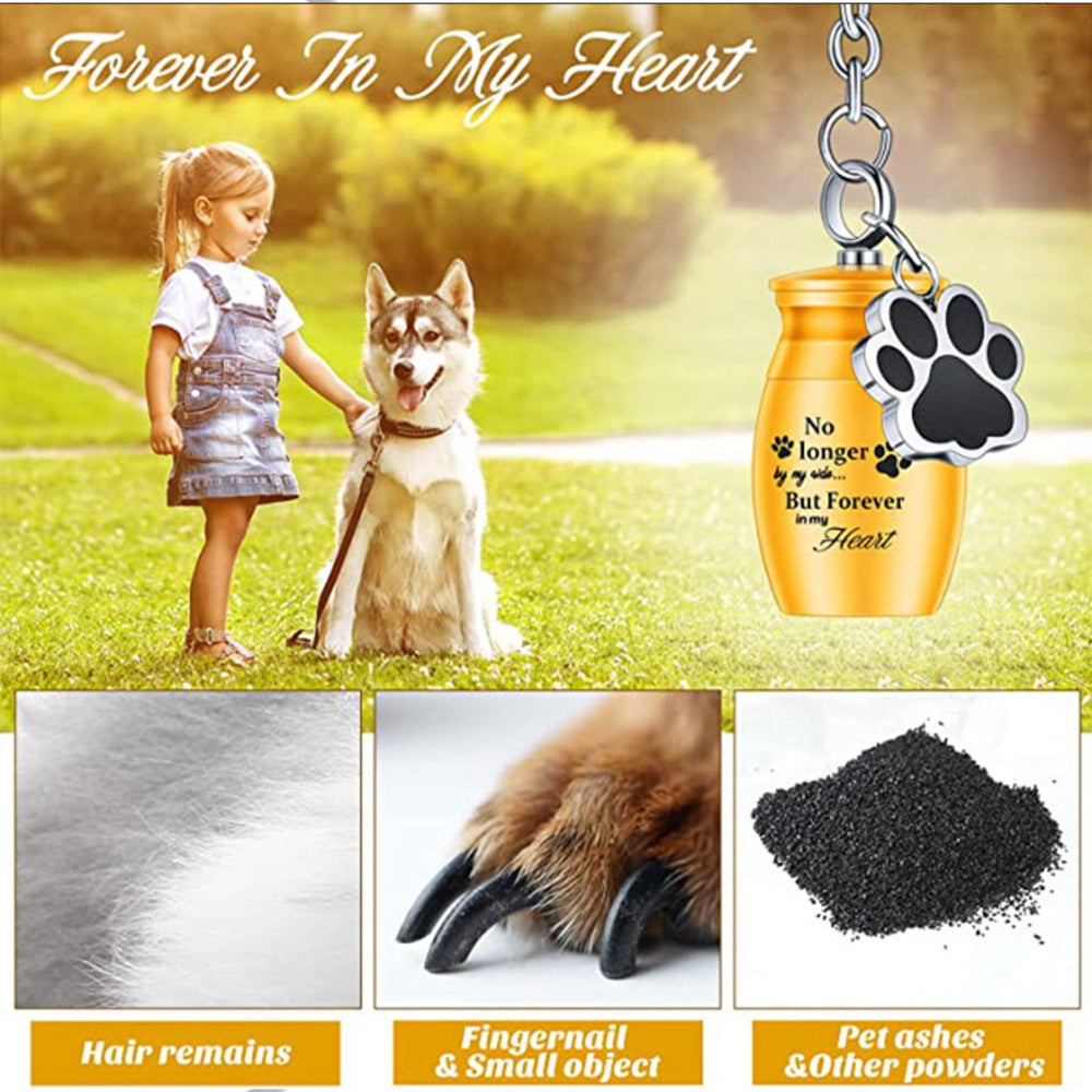 Pet Urns Keychain for Dog &amp; Cat Ashes | Paw Print Memorial Keepsake | Alloy Cremation Urn Pendant with Storage Bag