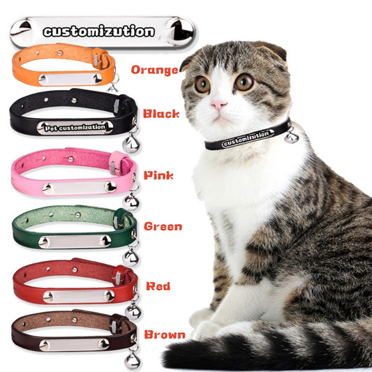 Premium Genuine Leather Cat Collar - Custom Engraved Anti-Lost Bell Design