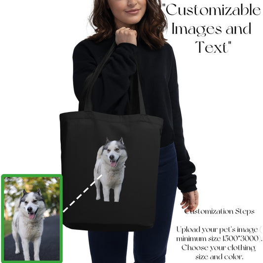 Customizable Organic Cotton Tote Bag | Eco-Friendly Grocery & Book Bag | Personalized Pet Image Design